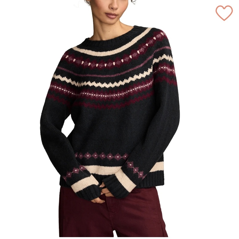 Lucky Brand Fair Isle Wool Blend Crewneck Sweater Multicolor Navy Size Medium
